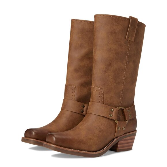 Women's Vegan Leather Boots Size 12 Mid-Calf Harness Style